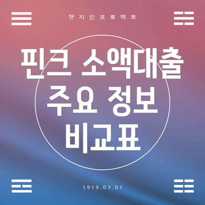 핀크 소액대출 주요 정보 비교표