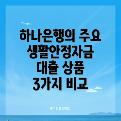 하나은행의 주요 생활안정자금 대출 상품 3가지 비교