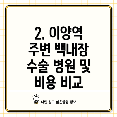 2. 이양역 주변 백내장 수술 병원 및 비용 비교
