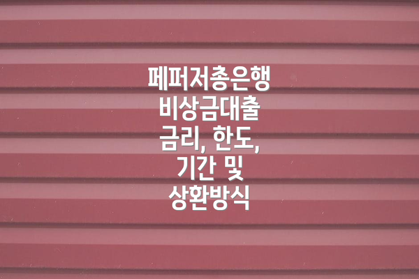 페퍼저총은행 비상금대출 금리, 한도, 기간 및 상환방식