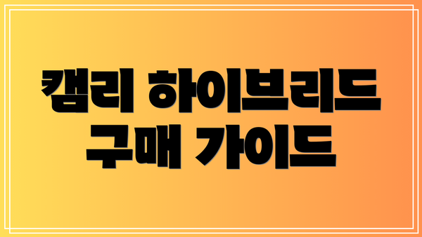 캠리 하이브리드 구매 가이드